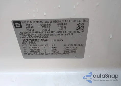 2014 Chevrolet Silverado 1500 1Lz из США, поврежденный, VIN 3GCPCSEC7EG149528